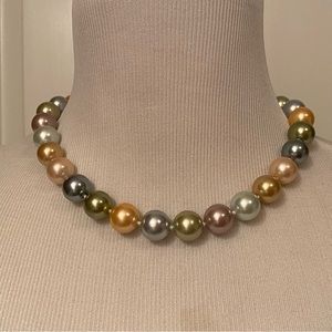 KJL KENNETH JAY LANE NECKLACE PASTEL MULTI COLOR BLUE PINK LARGE FAUX PEARL 18”